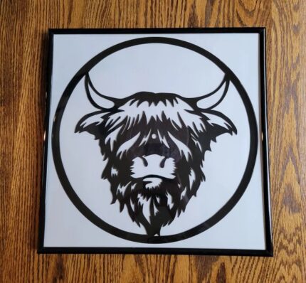 Framed Highland Cow Carved LP Record