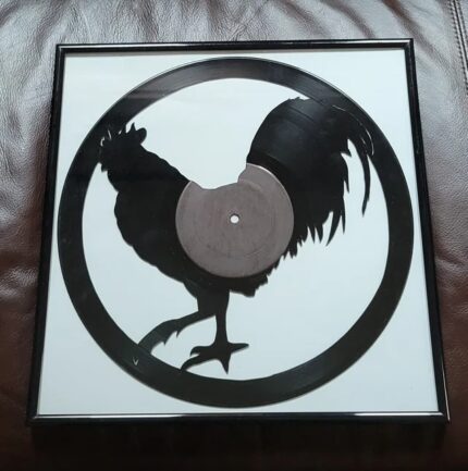 Framed Rooster Carved LP Record